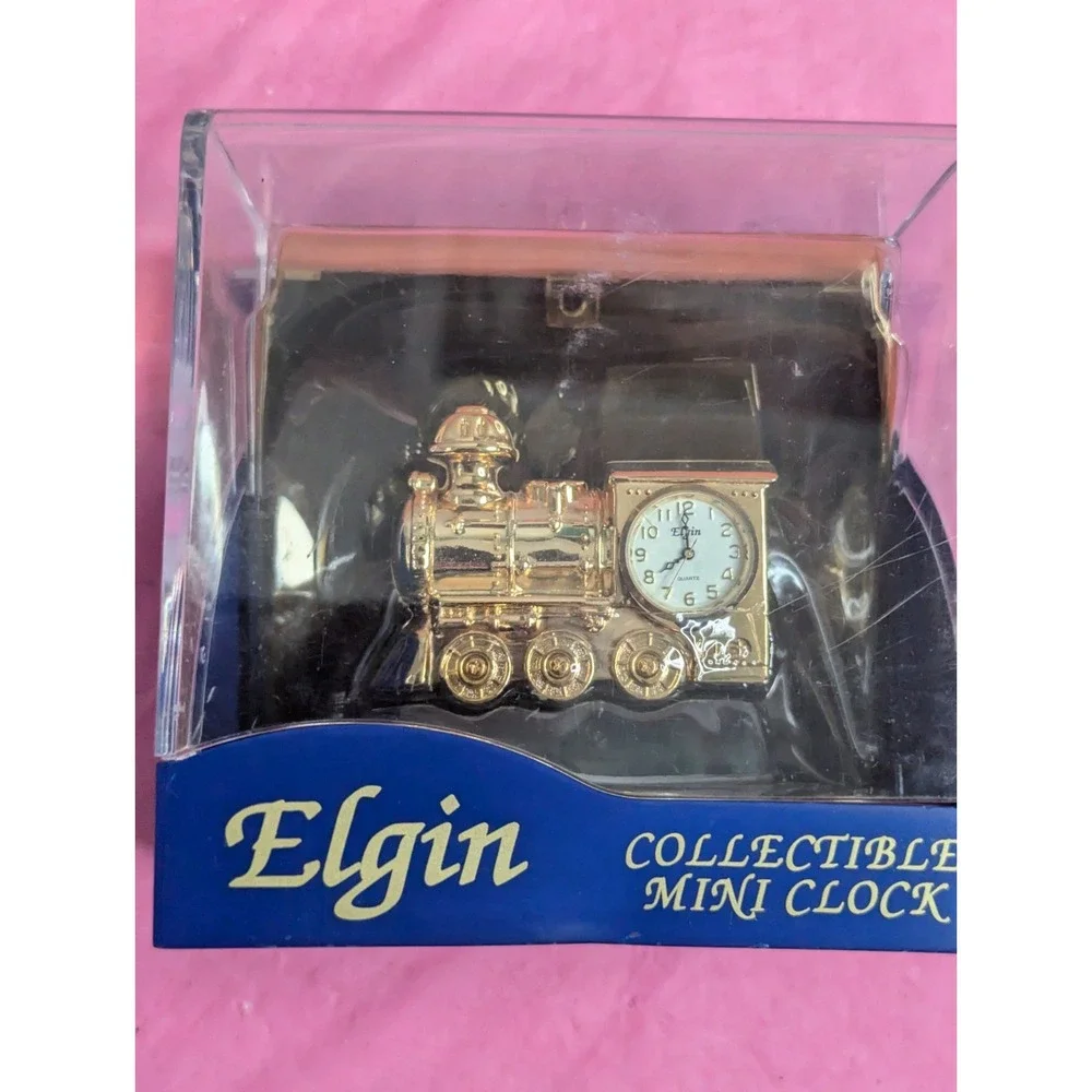 ELGIN collectible‎ mini gold train locomotive engine clock New in package